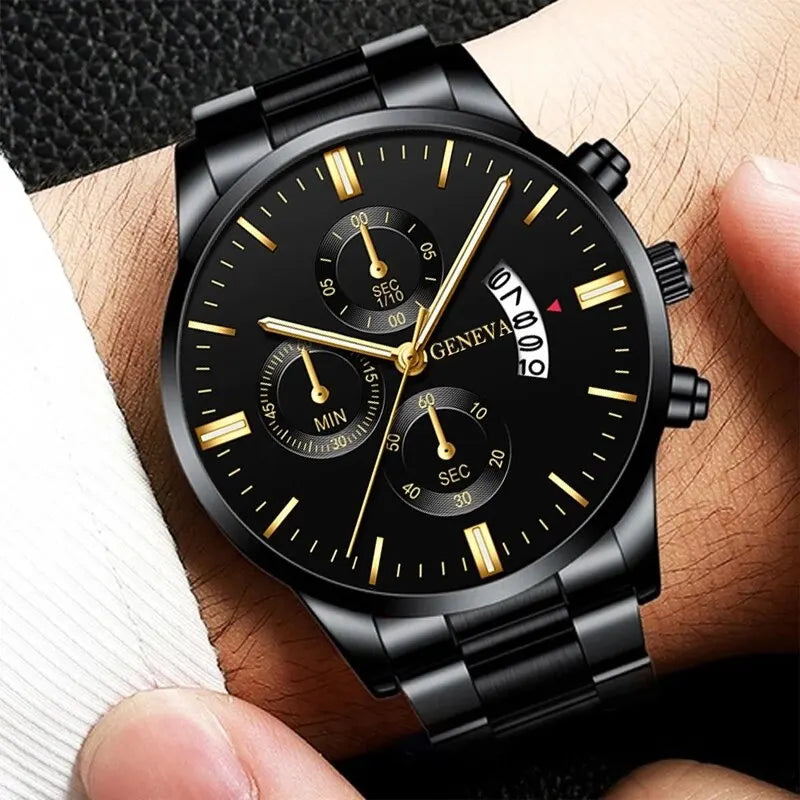 Fashion Men Stainless Steel Watch Luxury Calendar Quartz Wrist Watch Mens Business Watches for Man Clock Montre Homme